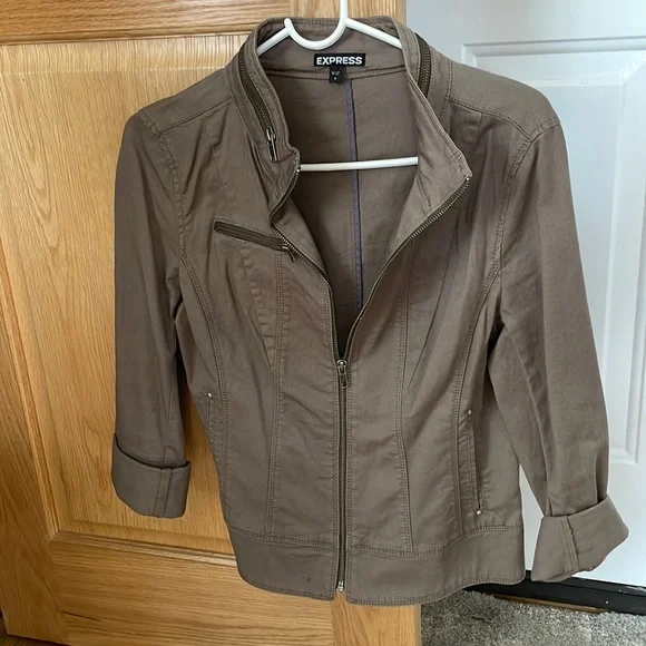 Express Tan Zippered Jacket - Picture 1 of 6